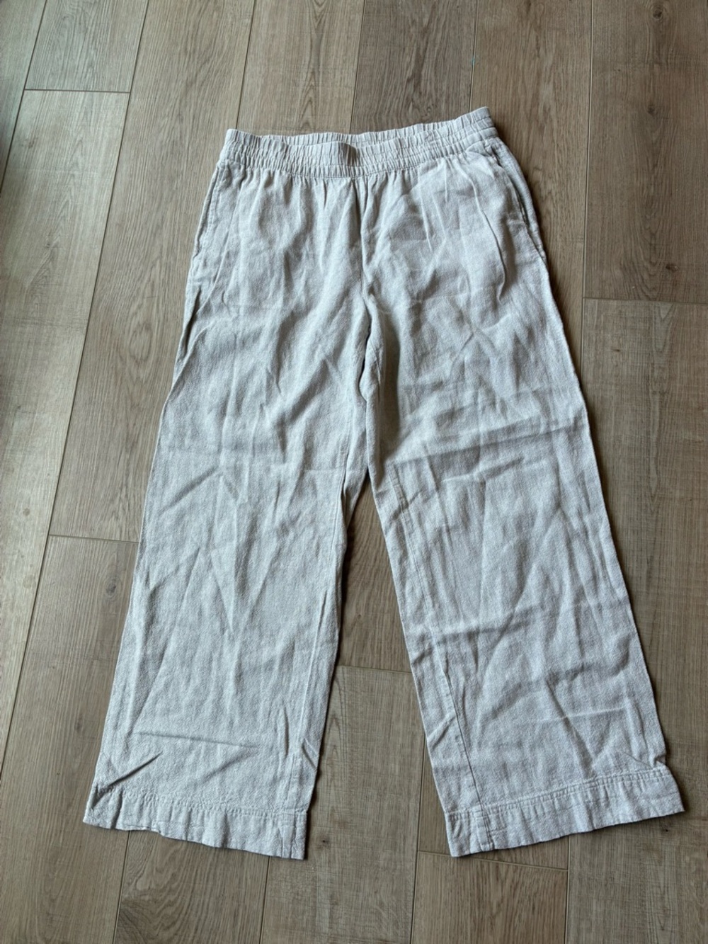 Old Navy Linen Wide Leg Pull On Pants Lightweight size Large Tall khaki pockets